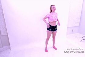 Cute Freckled Teen sucking stroking cock at audition