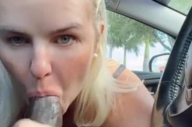 A hot blonde sucks a BBC in car