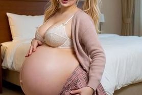 Cute Pregnant Toy rubs her belly