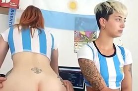 Argentinian slut suck cock and fuck while watching worl