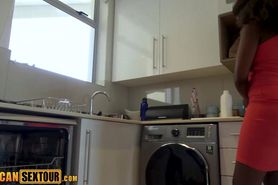 Big booty African cleaning lady spanking because she ne