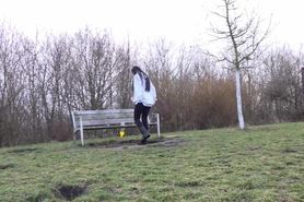 Peeing off the bench