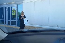 Slutty slut in supermarket parking lot