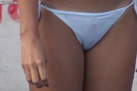 White bikini bottom in pool