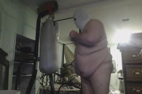 FatAssSmallDick punches punching bag on camera strobe l