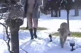 Naked Blonde Girl Outdoors on a Snowy Day