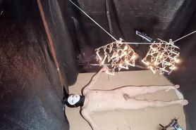 Wax is dripping from the laundry hanger