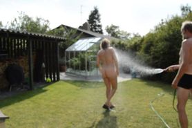 Mette in garden shower