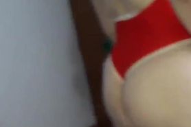 Wife Shaking Big Tits in Red Thong While Jumping