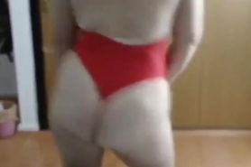 Wife Shaking Big Tits in Red Thong While Jumping