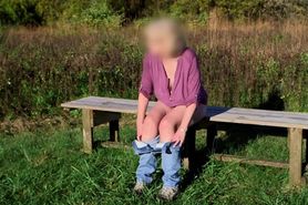 Trixie rubs one out on the park bench